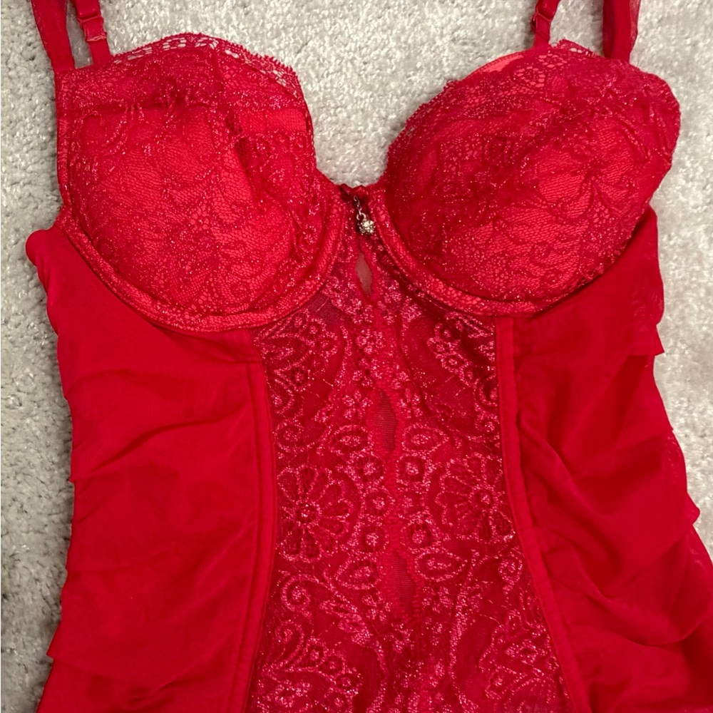 Victoria's Secret Red Lace Bustier Bodysuit